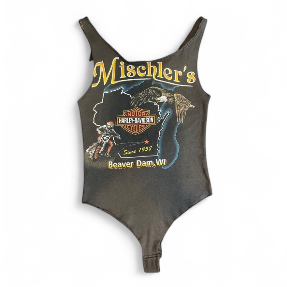 Custom Vintage Harley Davidson Fringe T-shirt Bodysuit - Picture 2 of 5